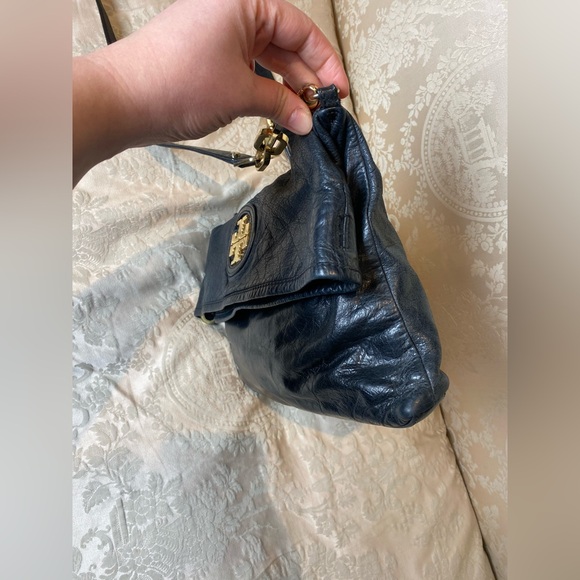 Tory Burch Black Leather Fold-Over Crossbody Bag with Gold Logo & Accents - Picture 6 of 14